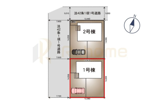 古河市小堤第3　新築戸建て　1号棟の区画図|大きなお買い物だからこそ、メリット・デメリットを伝えさせて頂きます。
R-homeにお任せください♪