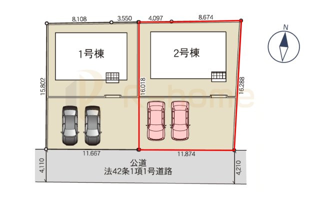 ひたちなか市磯崎町第3　新築戸建て　2号棟の区画図|大きなお買い物だからこそ、メリット・デメリットを伝えさせて頂きます。
R-homeにお任せください♪