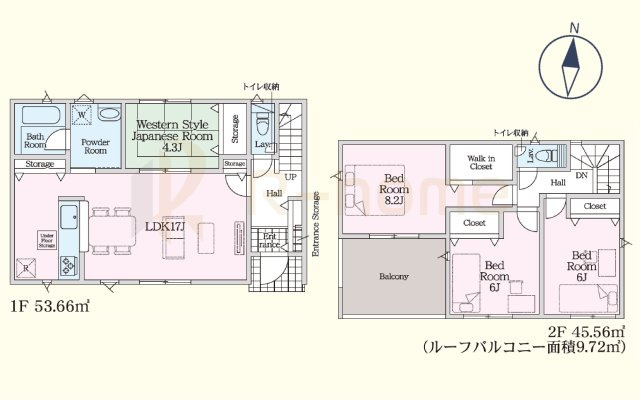 ひたちなか市磯崎町第3　新築戸建て　2号棟の間取り|4LDK＋WIC、土地面積198.76m2、建物面積99.22m2