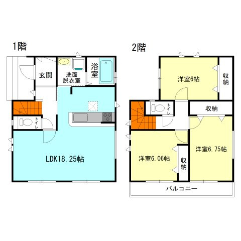 【間取り】 | ハートフルタウン前橋市箱田町18ーＡ | 全居室6帖以上＋洋室仕様の3LDK間取り！
水回りを最短距離で結んだラクラク家事！