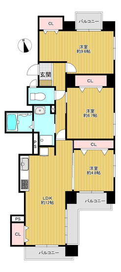 【間取り】 | ロマネスク西公園 | 採光面が多いため明るく各部屋も広々とした３LDKはリフォーム済みで気持ちよく新生活を始められます