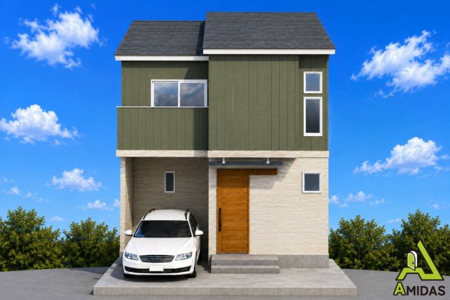 松川町2階建プラン　建築条件付土地の外観パース|建物プラン例/建物価格1599万円、建物面積80.20m2