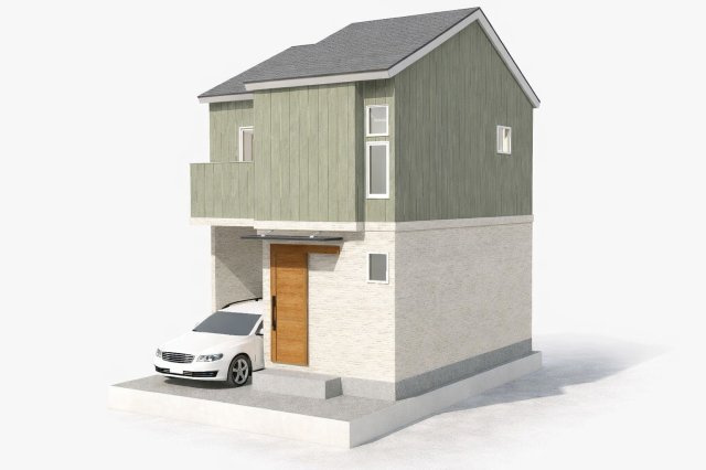 松川町2階建プラン　建築条件付土地の外観パース|【外観イメージパース】