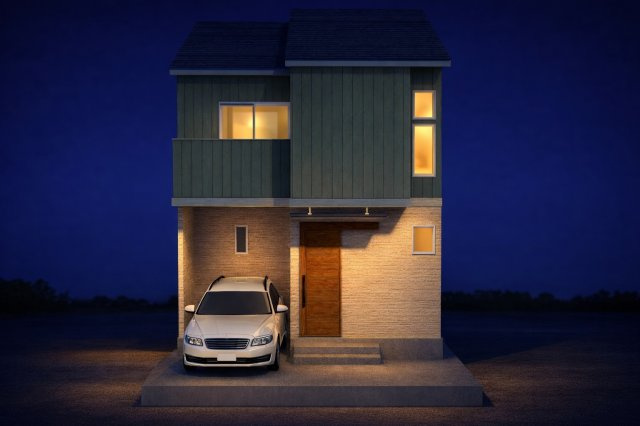 松川町2階建プラン　建築条件付土地の外観パース|建物プラン例/建物価格1599万円、建物面積80.20m2