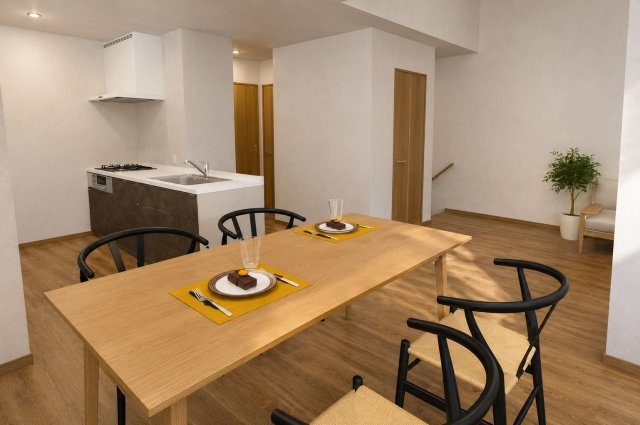 松川町2階建プラン　建築条件付土地の完成予想図|―LDK18.48帖パース― 建物プラン例/建物価格1599万円、建物面積80.20m2