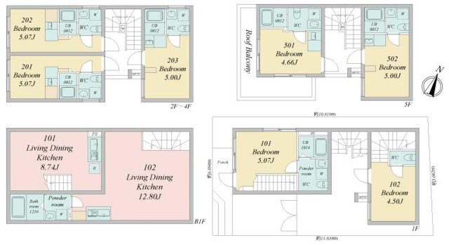 東京都渋谷区東三丁目　1棟収益マンション　「恵比寿駅」徒歩6分！　令和5年新築の間取り