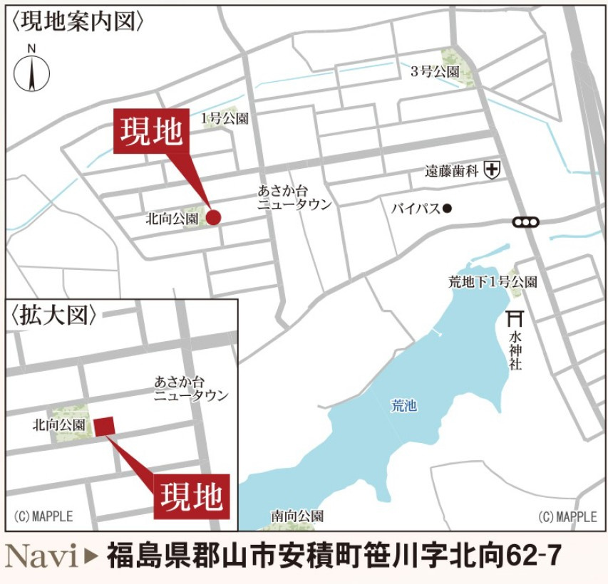 新築戸建・新築建売　安積笹川第13　第三小・第二中の地図|現地案内図