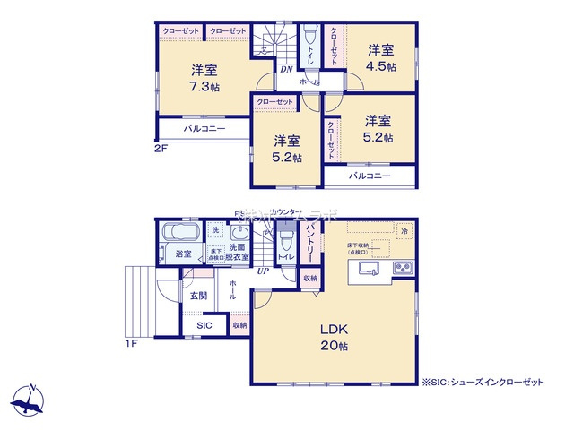 【新築】坂戸市鶴舞１期 全１棟の間取り