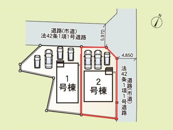 実相寺第1-2号棟の区画図|図面と現況が異なる場合は現況を優先させていただきます。