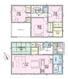 【間取り】 | 甲府市上曽根町 新築全2棟 2号棟 敷地70坪 中道北小学区 | 2号棟・98.81平米 ４LDK　 テレワークルームあり