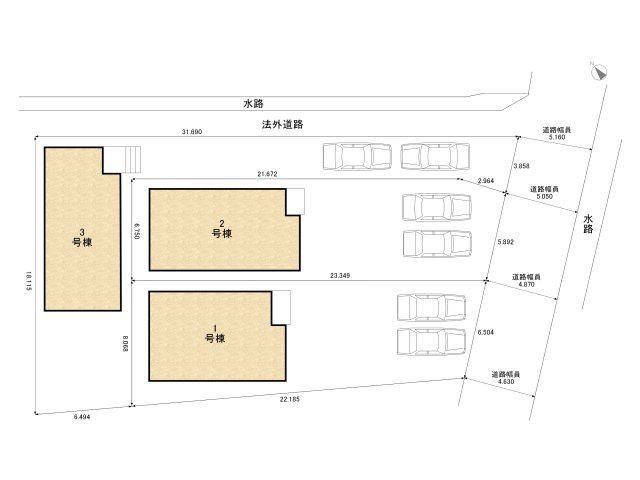 高浜市小池町第4　新築住宅＜2号棟＞の区画図|駐車場並列２台可能