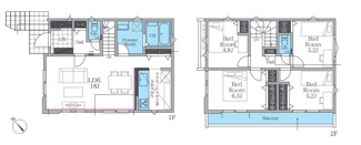 【間取り】 | 藤沢市長後  1号棟 2期 | 都市ガス　網戸標準仕様　シャッター2箇所付　Ｗロックディンプルキー　二部屋から行き来できるバルコニー　食洗機・浄水器　浴室乾燥機+窓　全居室収納