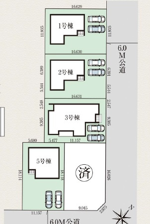 ★★読谷村大湾2期-1号棟（全5棟）の区画図|駐車スペース2台