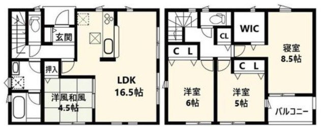 WIC等嬉しい収納豊富　大久保町谷八木　全9棟　8号棟の間取り