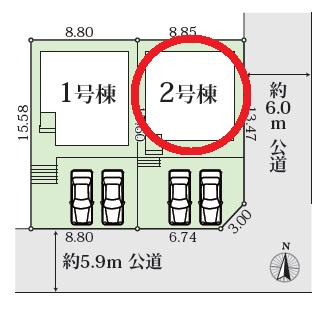 知立市昭和　新築分譲住宅　全2棟　2号棟の区画図
