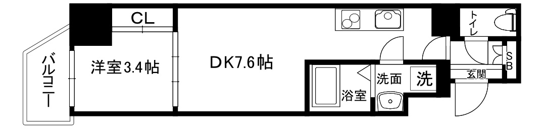 大阪市中央区松屋町住吉の賃貸マンションの間取り