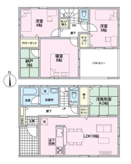 【間取り】 | 甲斐市竜王 新築戸建 全2棟1号棟 三方角地 オール電化 | 建物面積98.82ｍ2 4LDKの間取り インナーバルコニー
