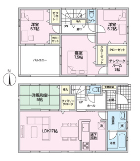 【間取り】 | 甲斐市竜王 新築オール電化戸建 全2棟2号棟 南道路 書斎付 | 建物面積98.81ｍ2 4LDKの間取り テレワークルーム