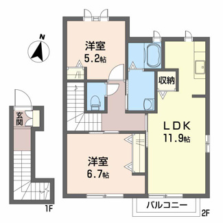 【間取り】 | ヴィラシーン神辺　B棟 | 2LDK