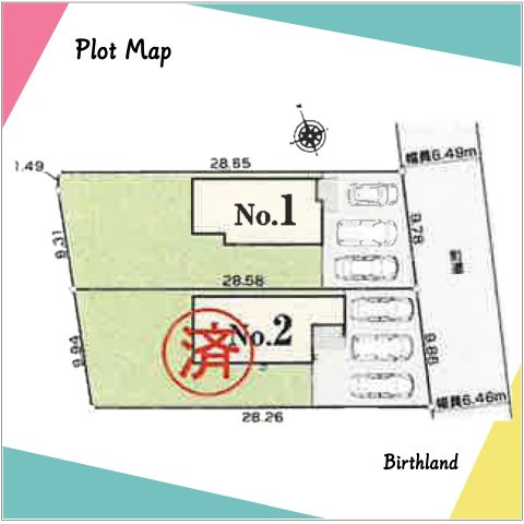新築戸建・新築建売　上里町忍保　神保原小・上里北中の区画図|■土地面積：278.84㎡　■建物面積：104.33㎡