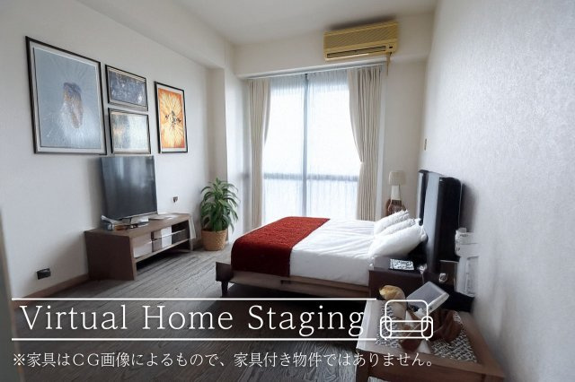 協栄マンションOYAMAの居間・リビング|6畳洋室家具配置イメージ