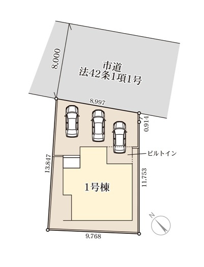 リーブルガーデン  日立市助川町　3期　限定1棟！の区画図|北側8.0メートル公道。車庫入れラクラクです。
