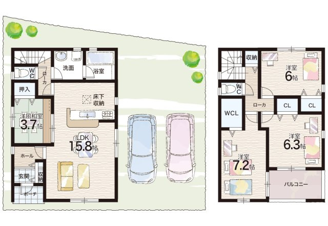 明石市大久保町谷八木　第6-1期　新築一戸建ての間取り|２号地