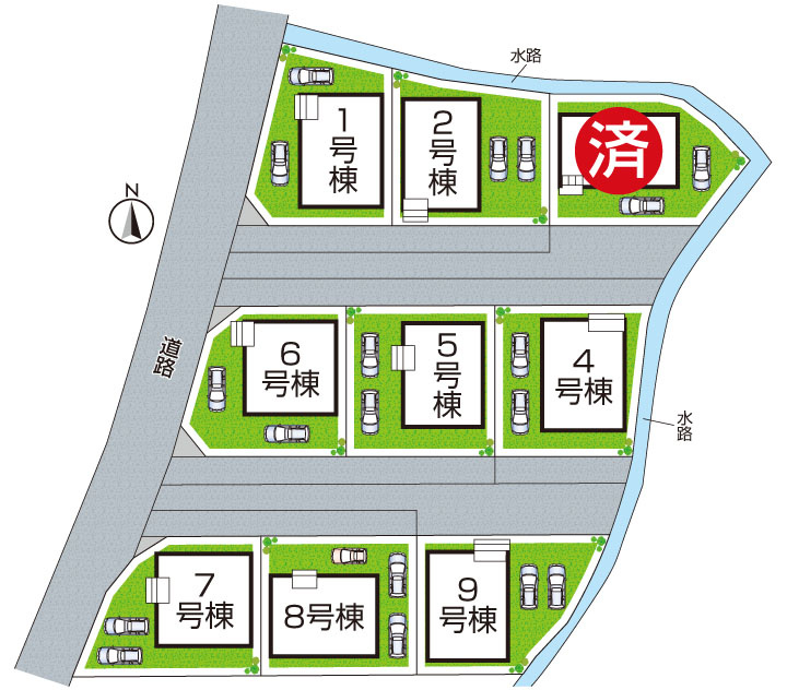 明石市大久保町谷八木　第6-1期　新築一戸建ての区画図|全９区画