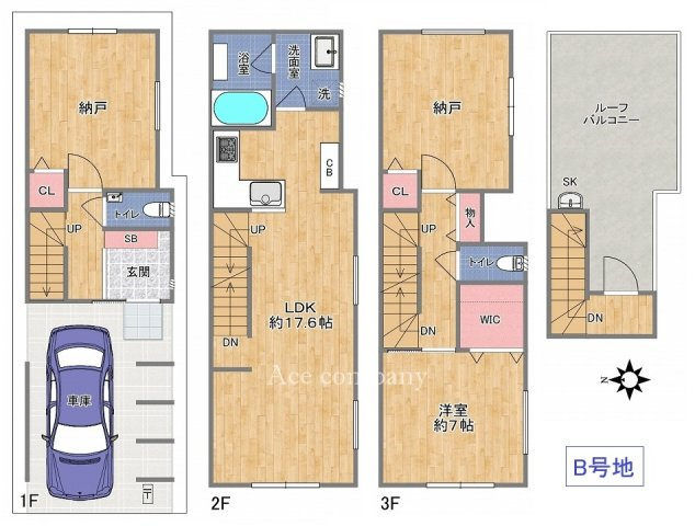 【間取り】 | 平野区流町2丁目　【B号地/全2棟】 | 【B号地】2階に水廻り設備集約☆宅配ボックス・床暖房・食洗機・浴室乾燥機完備☆屋上ルーフバルコニー付きです☆