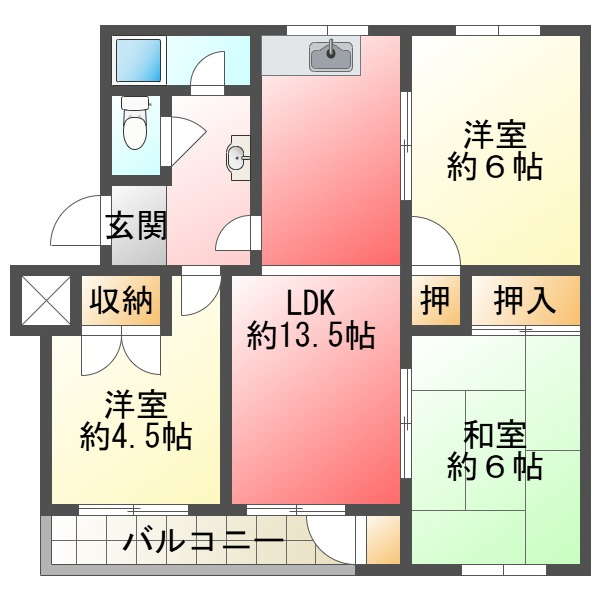 神陵台東住宅　46号棟の間取り