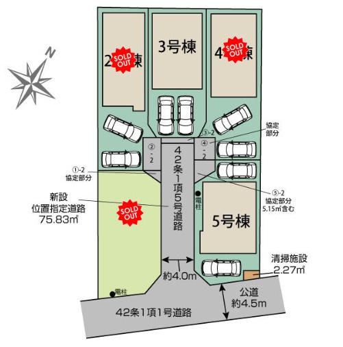 上尾市二ツ宮2期全5棟　3号棟の区画図|カースペースは2台駐車可能です。並列で駐車できますので、お車の出し入れもスムーズに行えます。近くにあると嬉しいコンビニまで徒歩3分、スーパーも徒歩10分の距離にありますので、毎日のお買い物に便利です◎