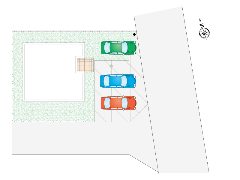 区画図　並列駐車3台可能！ご家族の増車や来客時も駐車スペースに困りません！
