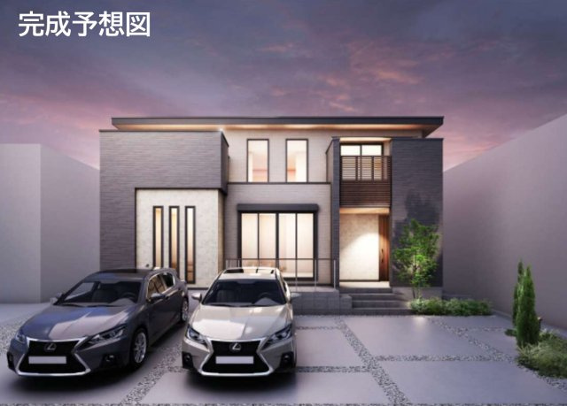 横浜市都筑区東山田町 新築戸建て【仲介手数料無料】カースペース2台の外観パース