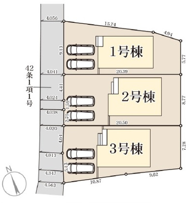 【区画図】 | 南城市玉城百名（全3棟）1・3号棟 | ※2号棟成約済み