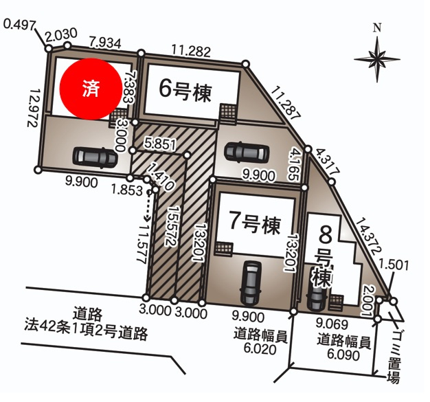 【Cradle Garden】　結城市結城　第４３　全４邸の区画図|全棟配置図