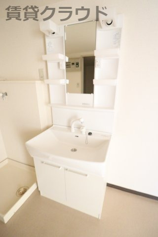 ライトコート斉藤Ⅱの洗面所|朝の準備に活躍するシャンプードレッサーはあると嬉しいですね！