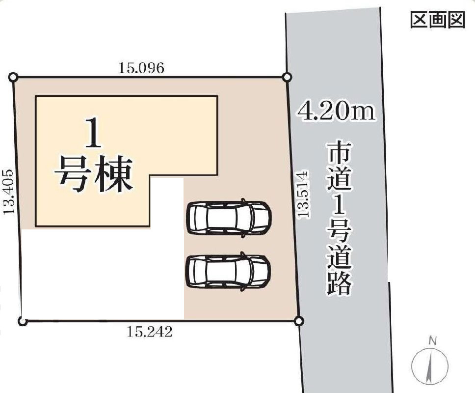 リーブルガーデンＳ渋川半田第３　１号棟の区画図|駐車場２台以上ご用意しています！
並列駐車なので、車の出し入れもしやすいですよ！