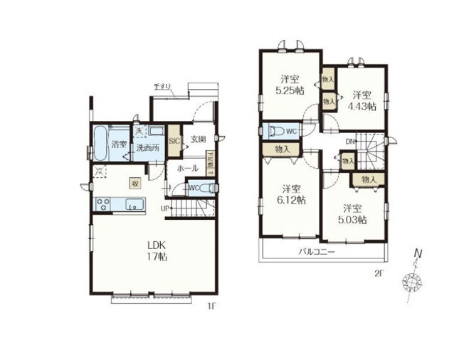 【間取り】 | 新座市石神4丁目　新築一戸建住宅　全11棟　(保谷店) | B号棟/対面式キッチンとリビング階段を採用したご家族の仲が深まる住まい。全居室2面採光につき採光・通風も良好です。