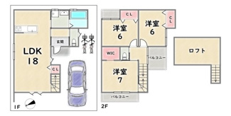 【参考プラン】 | 右京区梅津上田町　建築条件付 | 《参考プラン①》建物価格：1700万円　延床面積：85.86平米（1F:42.93平米　2F:42.93平米）
