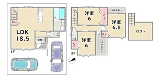 【参考プラン】 | 右京区梅津上田町　建築条件付 | 《参考プラン②》建物価格：1700万円　延床面積：85.86平米（1F:43.74平米　2F:42.12平米）