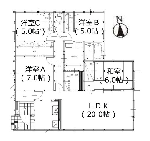 糸島市荻浦3丁目第1-2棟(7号棟)の間取り|全居室収納付きで便利です。