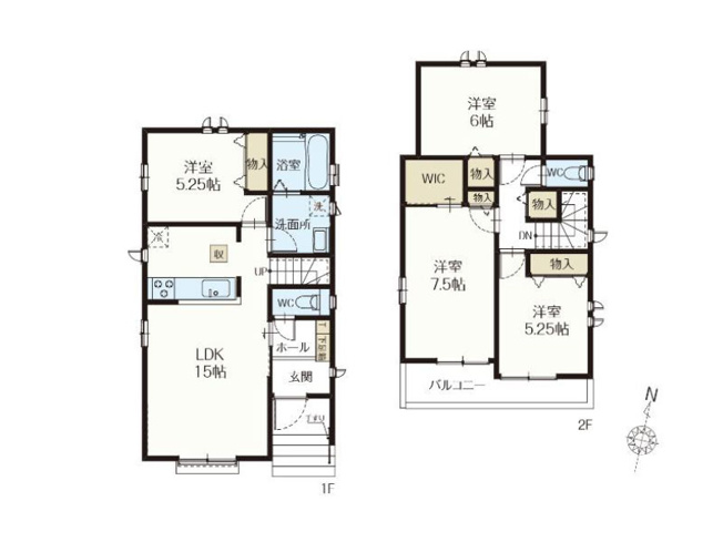 【間取り】 | 新座市石神4丁目　新築一戸建住宅　全11棟　(保谷店) | D号棟/角地＆全居室2面採光の開放的な住まい。WICなど収納スペースも豊富です！