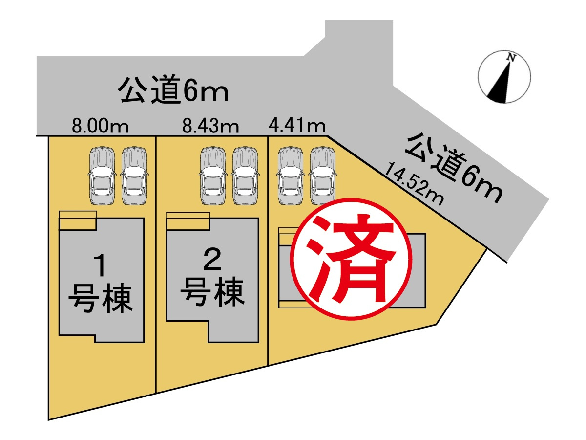 リーブルガーデン　岐阜市島田1丁目　全3区画分譲の区画図|■区画図
■YAMADA電機の　ヤマダ不動産　株式会社リライフ　
いつでもお問合わせ下さい。
