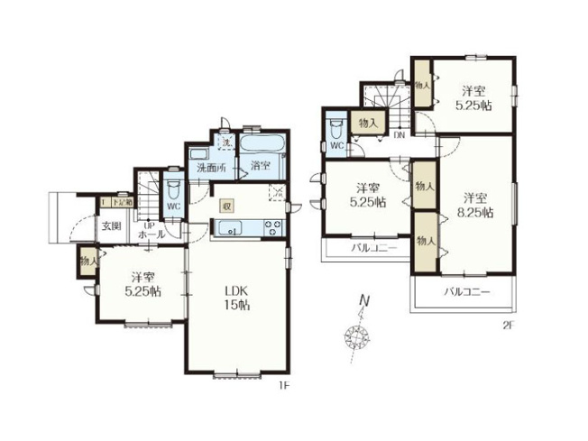 【間取り】 | 新座市石神4丁目　新築一戸建住宅　全11棟　(保谷店) | E号棟/角地＆全居室2面採光の開放的な住まい。水回りが1か所にまとまり家事効率も良好です！