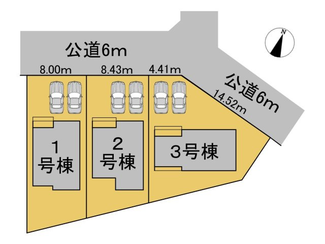 リーブルガーデン　岐阜市島田1丁目　全3区画分譲の区画図|■区画図
■YAMADA電機の　ヤマダ不動産　株式会社リライフ　
いつでもお問合わせ下さい。