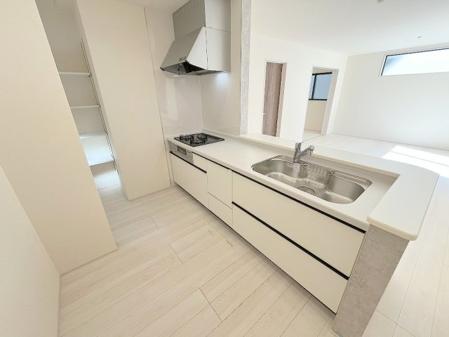 吉川市保　新築戸建　全2棟　1号棟のキッチン|会話の弾む対面システムキッチンでお料理も楽しめます