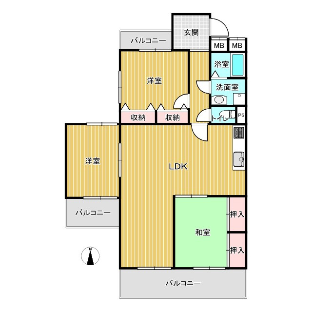 ユニーブル第2一社マンションの間取り|3LDK、専有面積81.85㎡、バルコニー面積16.32㎡

