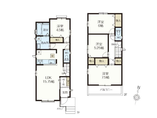 【間取り】 | 新座市石神4丁目　新築一戸建住宅　全11棟　(保谷店) | H号棟/リビング階段と対面式キッチンでご家族仲良く暮らせる住まい。水回りが1か所にまとまり家事効率も良好です。