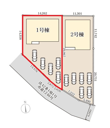 リーブルガーデン  城里町石塚　15期　1の区画図|南側道路で日当たり良好。敷地面積約90坪、ゆとりある駐車スペースで来客も安心です。