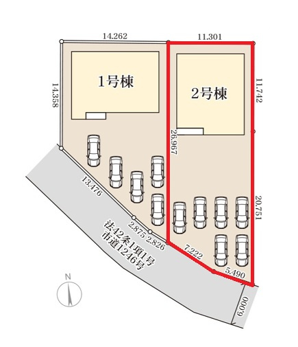 リーブルガーデン  城里町石塚　15期　2の区画図|南側道路で日当たり良好。敷地面積約100坪、ゆとりある駐車スペースで来客も安心です。